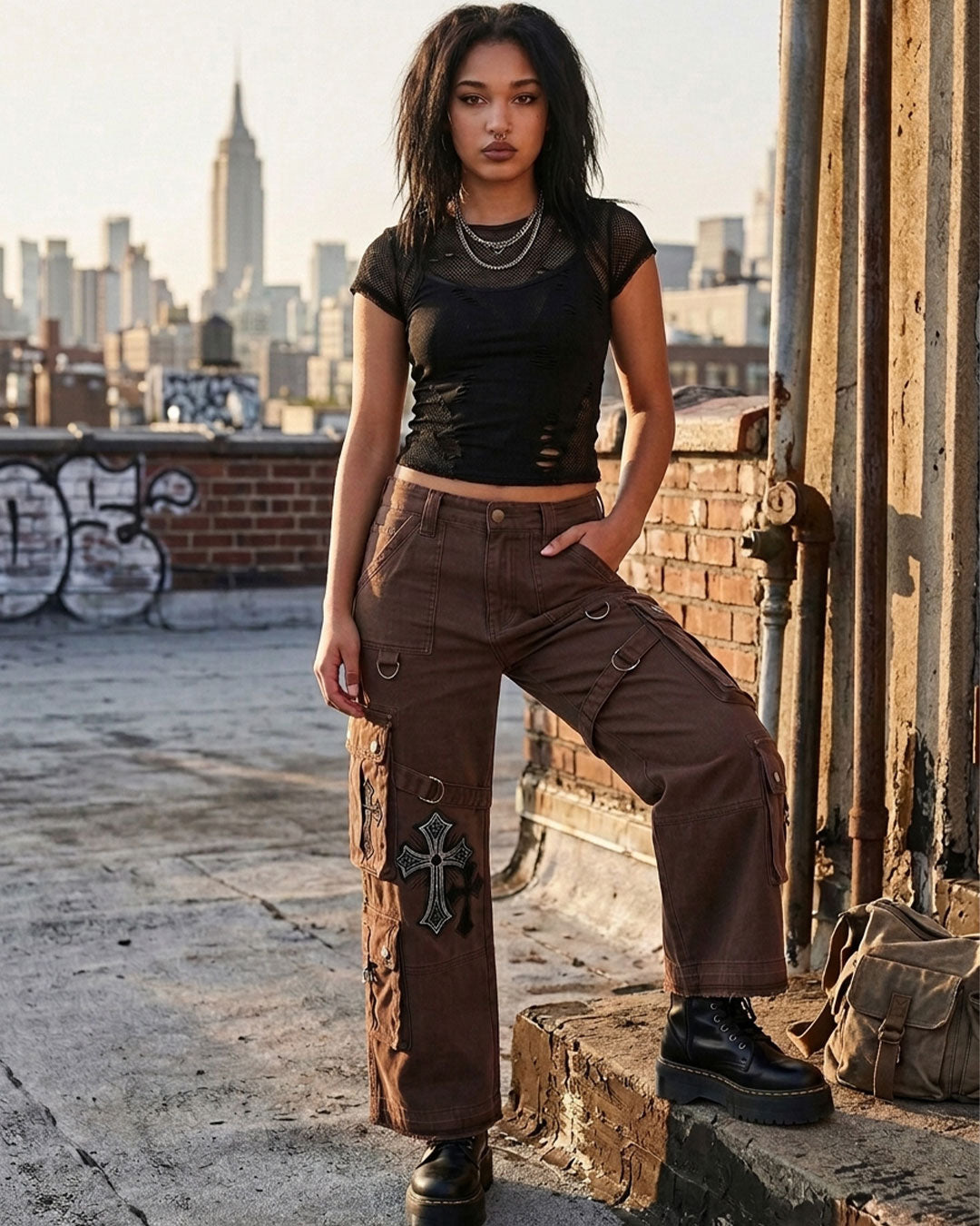 Brown Cargo Pants for Women | Wide Leg Cargo Pants