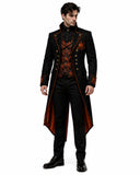 Men's Pumpkin Duke Halloween trench coat with gothic Victorian tailcoat design and pumpkin embroidery