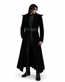 Black velvet jacquard Punk Rave men's spiked leather jacket with silver studs and asymmetrical zipper