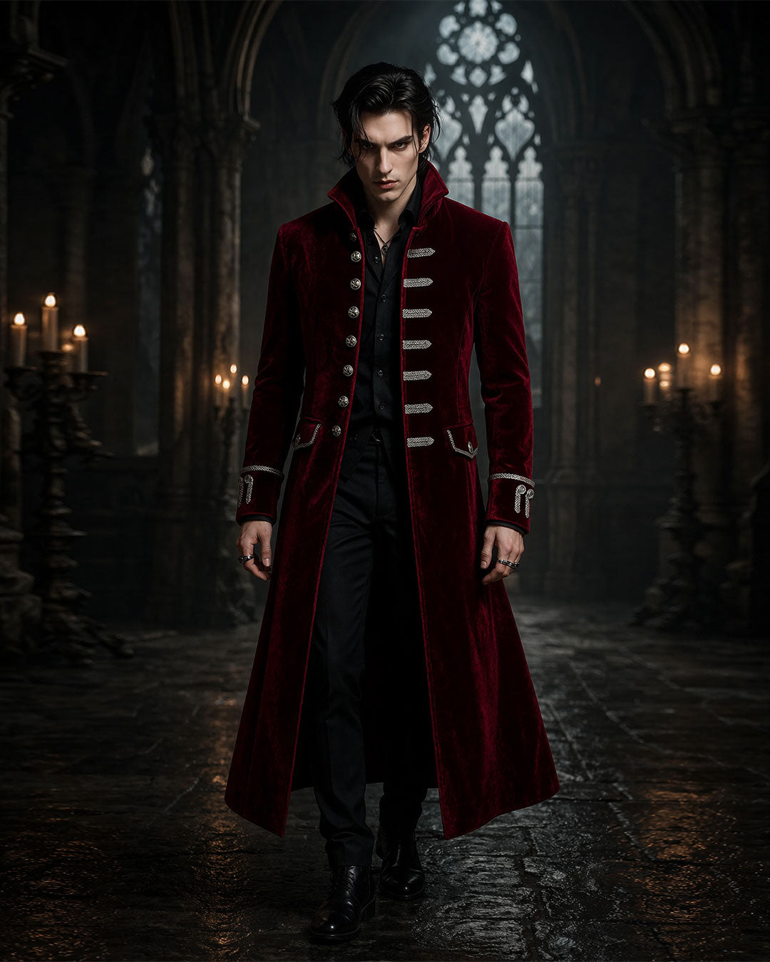 Men's Maroon Velvet Gothic Coat