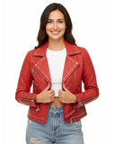 Women’s Cropped Red Studded Leather Jacket