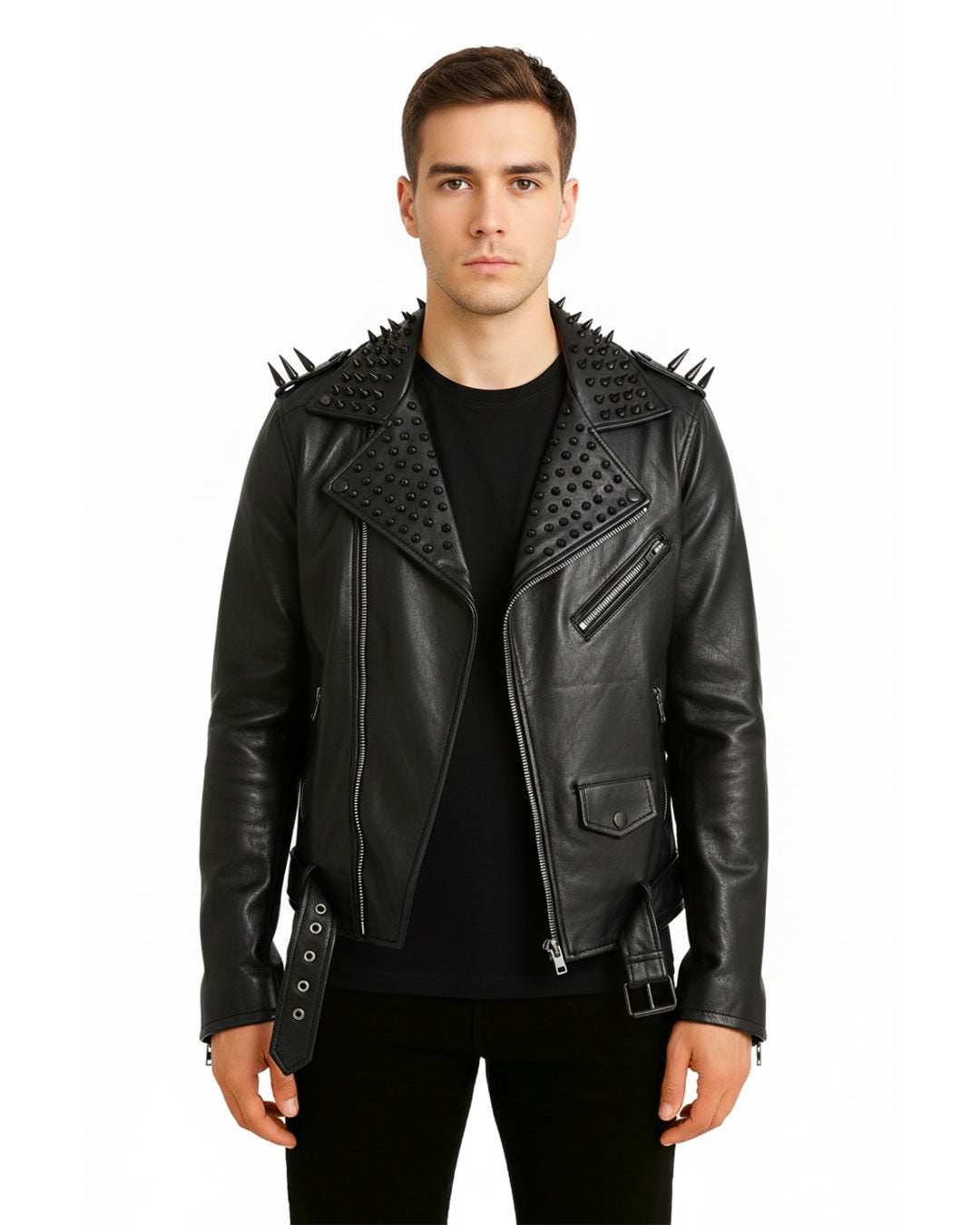  Spiked Studded Leather Jacket