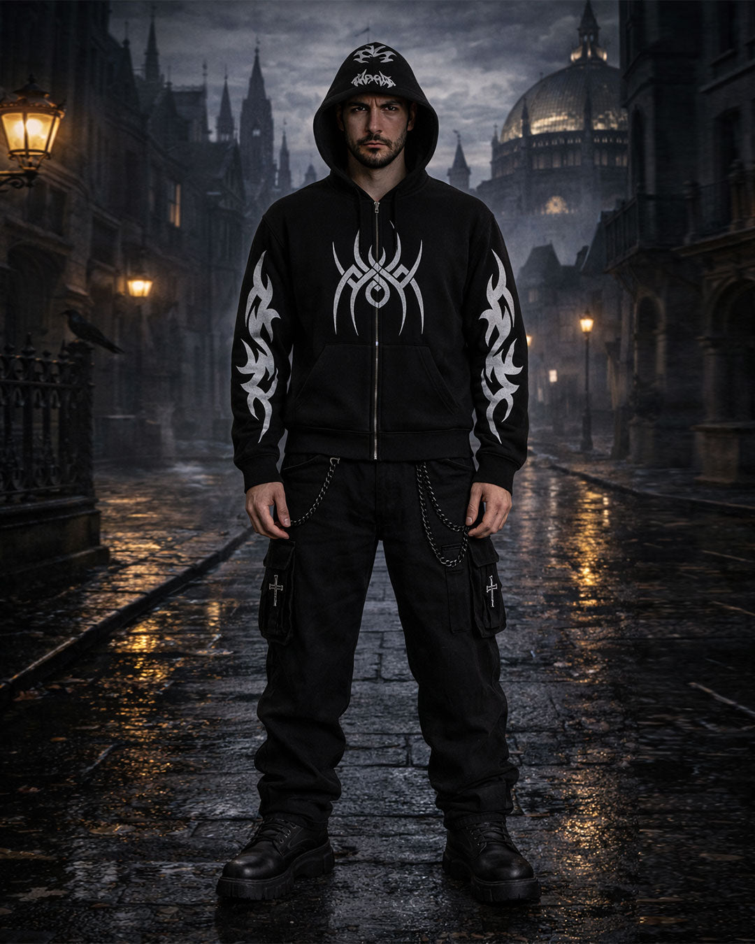 Unisex Black Tribal Graphic Hoodie – Zip Up Sweatshirt