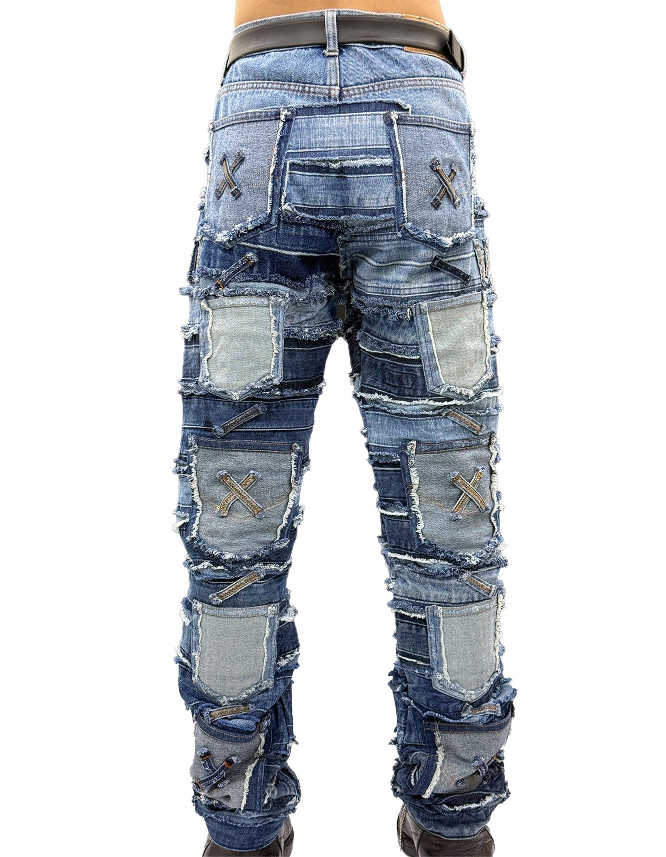Patchwork Distressed Denim Jeans