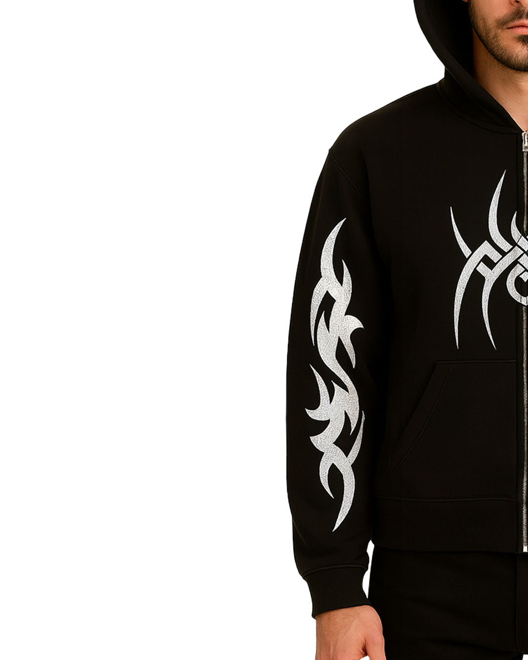 Unisex Black Tribal Graphic Hoodie – Zip Up Sweatshirt