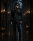 Elegant Black Swallow Tail Jacket with high-low hemline and ornate embroidery in gothic Victorian style