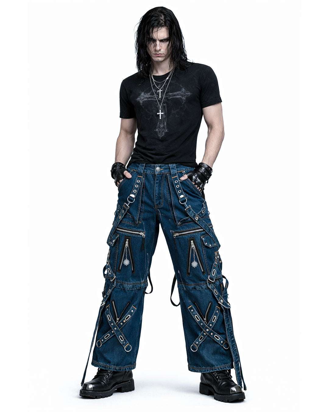 Y2k Denim Cargo Jeans With Straps