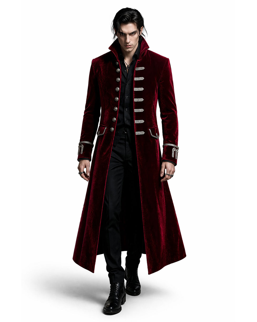 Men's Maroon Velvet Gothic Coat