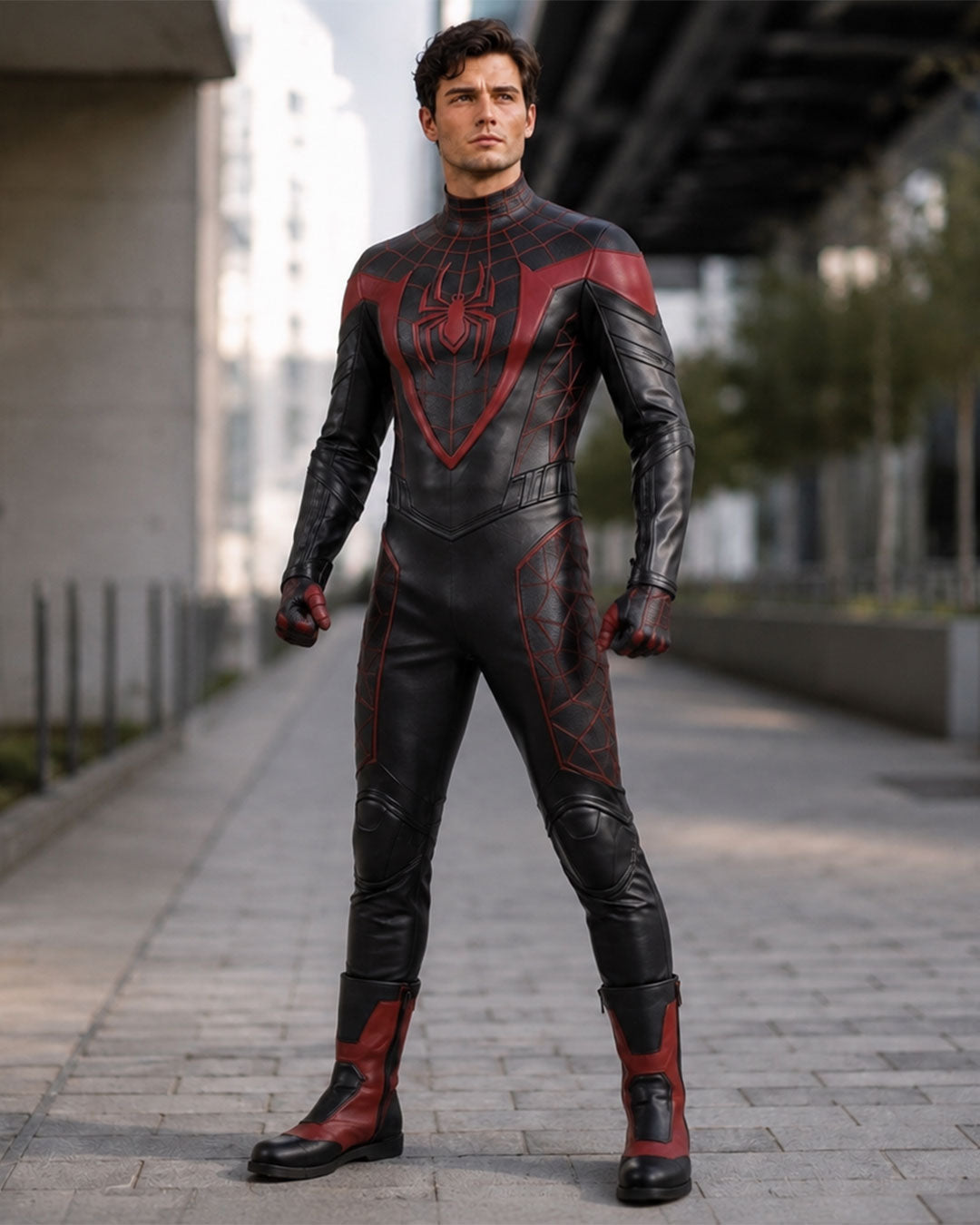 Men’s Spider-Inspired Faux Leather Cosplay Suit
