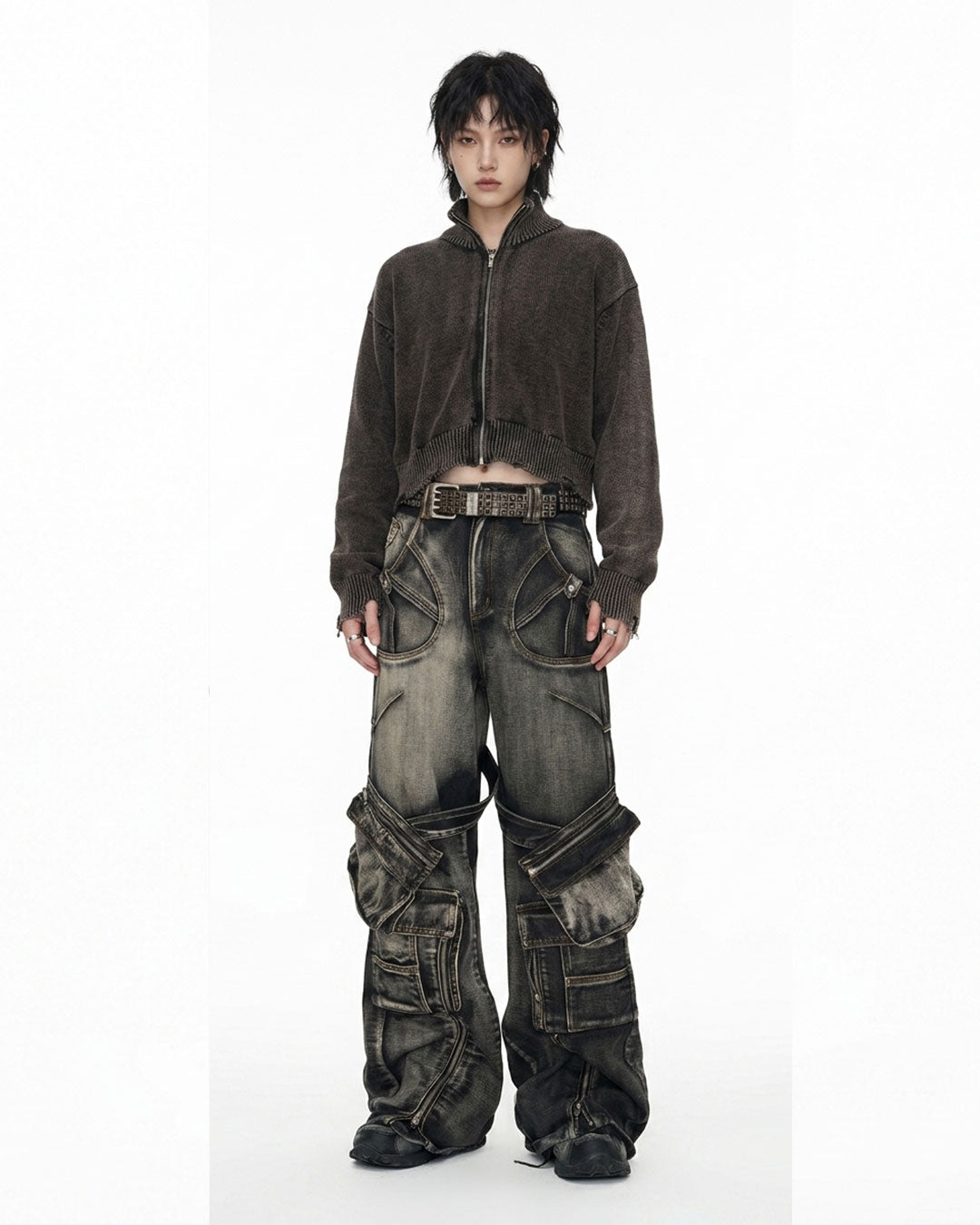 Zipper & Removable Pocket Work Jeans