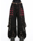 Women’s Gothic Punk Cargo Pants – Black Red Y2K Chain Streetwear Trousers