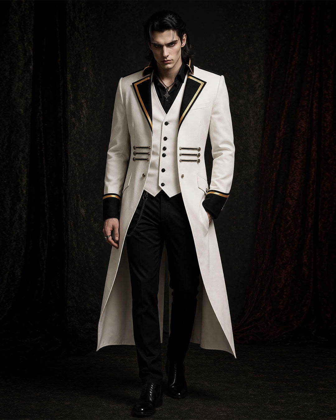 Revenant White Gothic Long Coat Mens