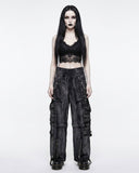 Black Acid Wash Gothic Cargo Pants – Distressed Wide-Leg Rave Trousers
