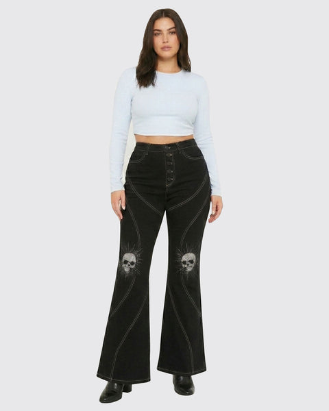 Black Gothic Skull Flare Jeans for Women – Trippprs