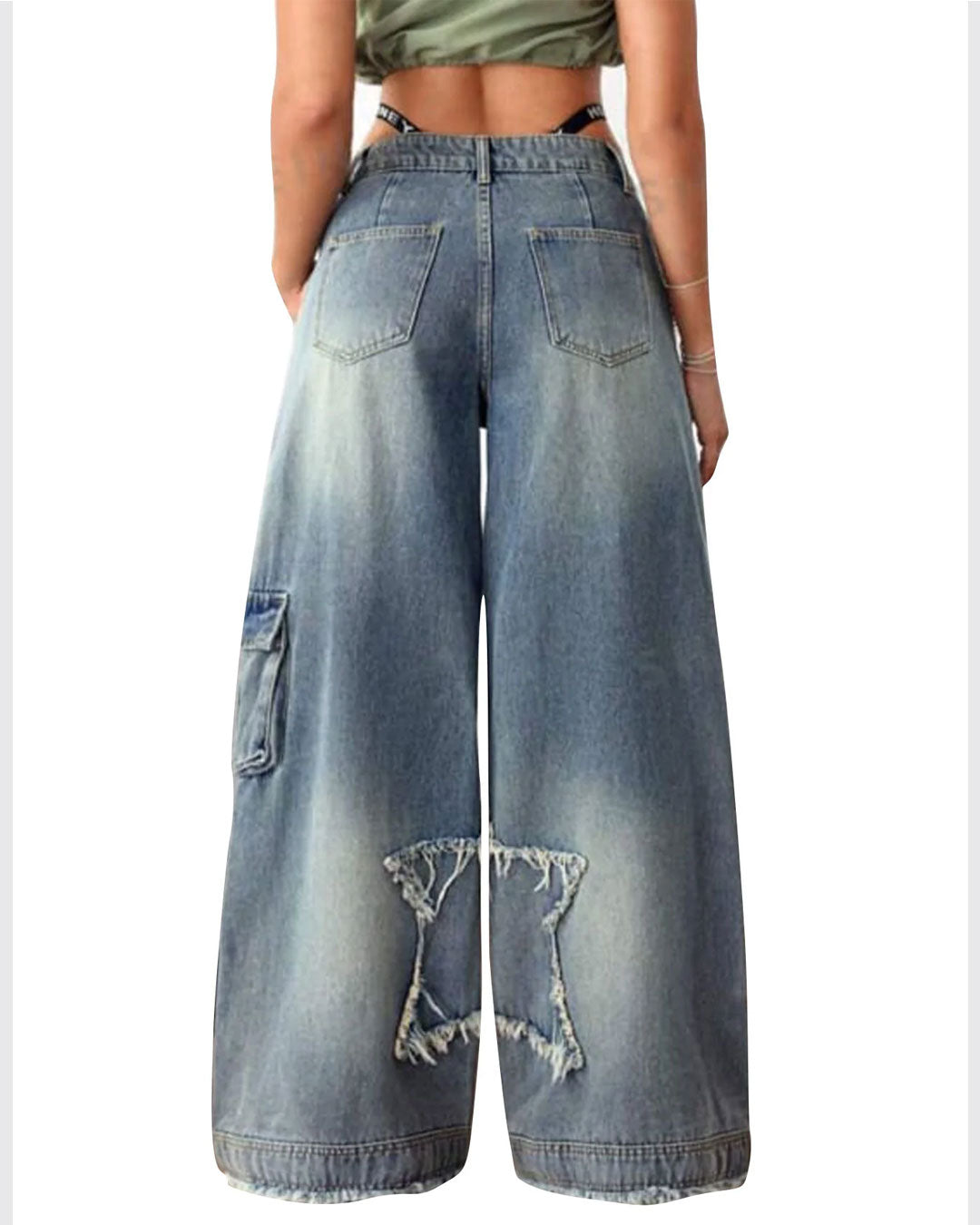 Pentagram Patch Baggy Jeans – Women’s Streetwear