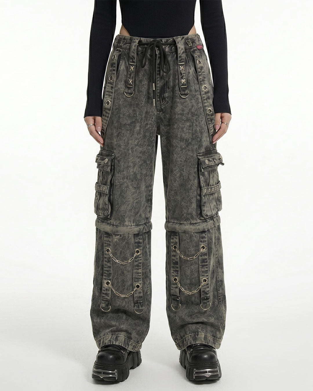 Cyber Goth Cargo Pants – Grey Gothic Trousers  Unisex