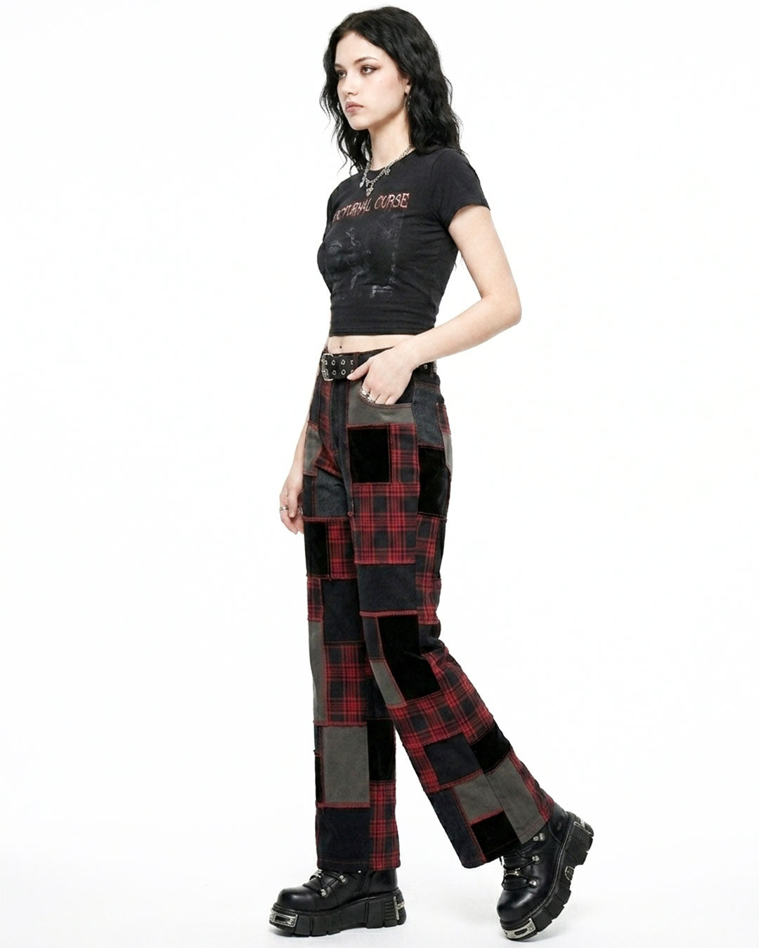 Women's Patchwork Plaid Pants | Alternative Wide Leg Trousers