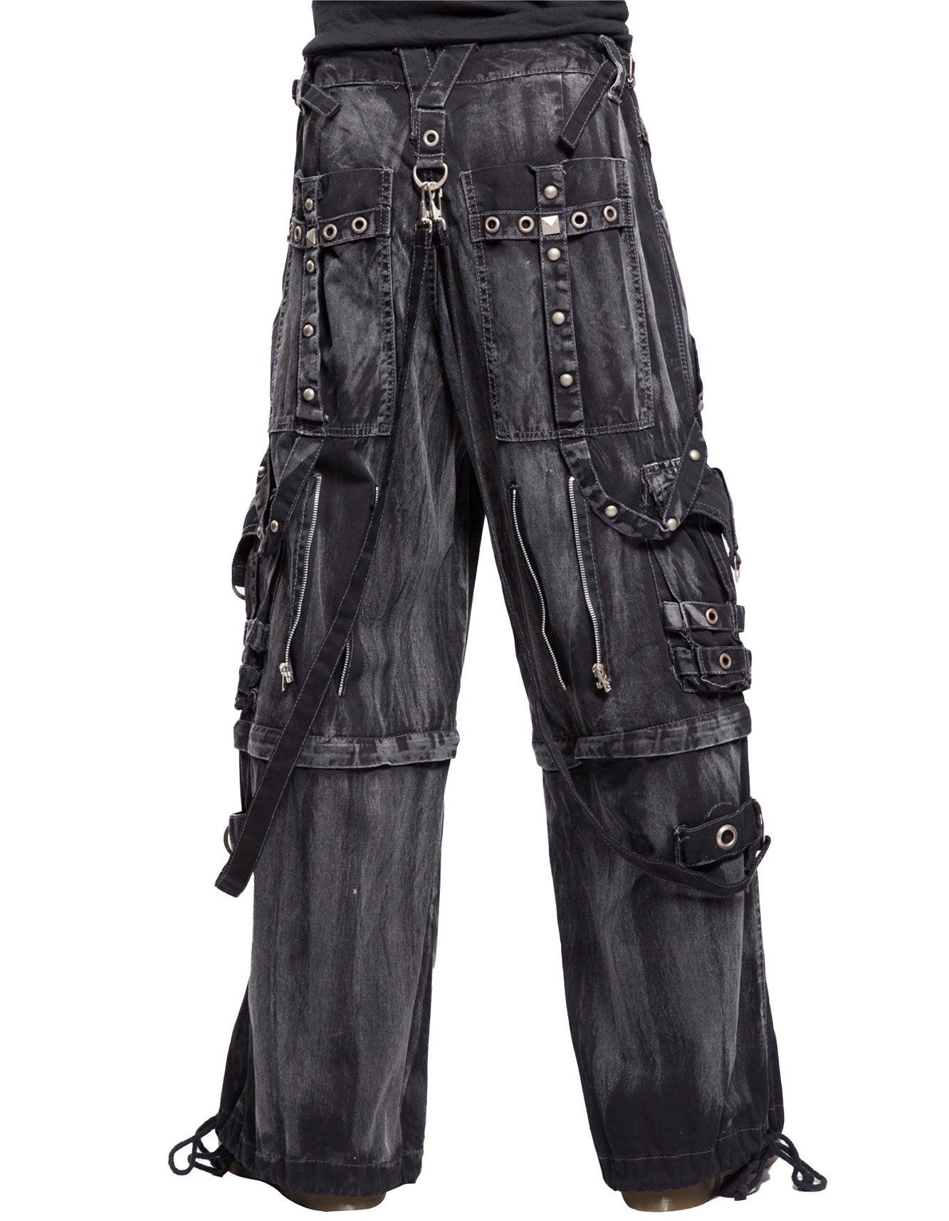 Black Acid Wash Gothic Cargo Pants – Distressed Wide-Leg Rave Trousers