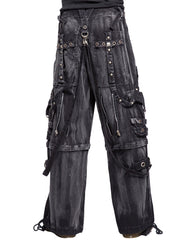 Black Acid Wash Gothic Cargo Pants – Distressed Wide-Leg Rave Trousers