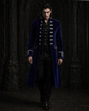 gothic long coat mens blue velvet formal fashion outfit