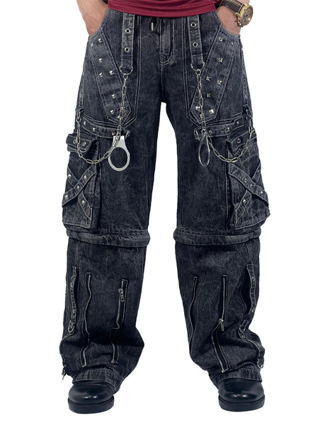 Grey Handmade Cyber Convertible Goth Cargo Pants – Unisex