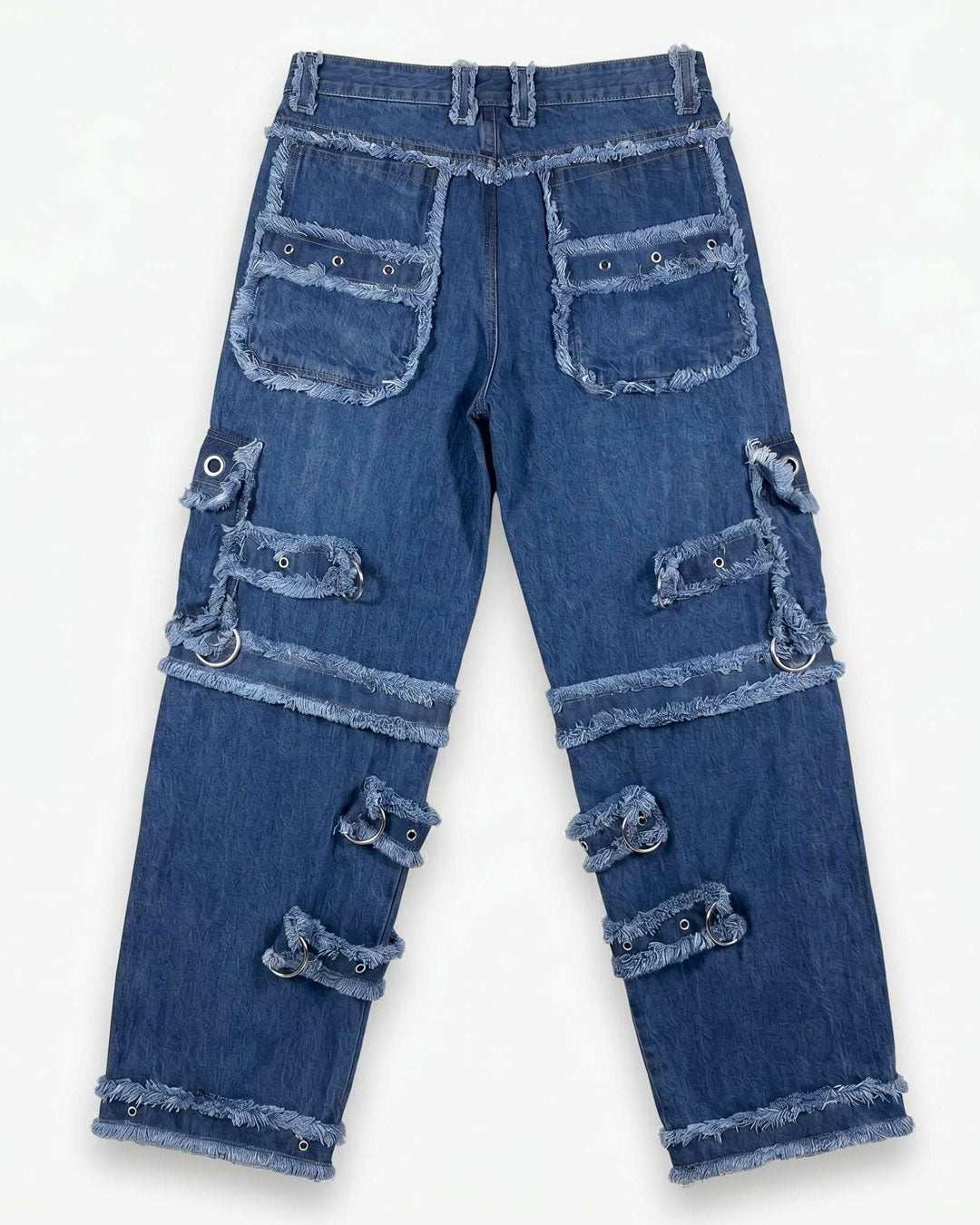 Y2K Distressed Black Denim Cargo Pants