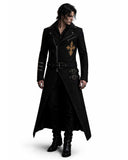 Men's obsidian crest gothic long coat with embroidery and structured fit for gothic fashion