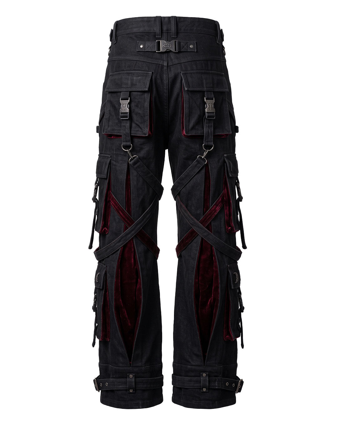 Punk pants mens back flat lay showing cargo pockets and strap design
