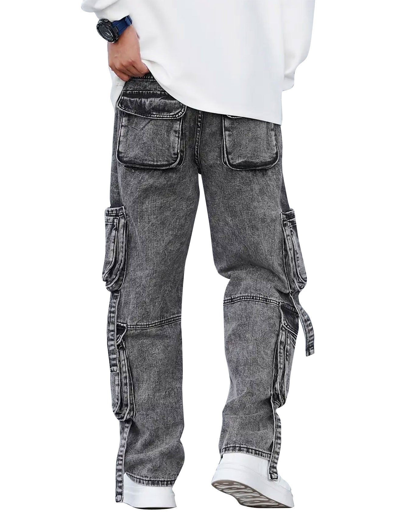 Men’s Casual Bomber Jeans – Wide Leg Multi-Pocket
