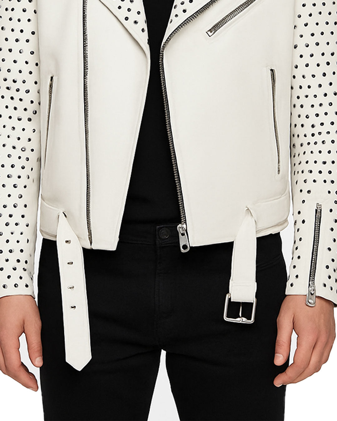 White Studded Leather Biker Jacket