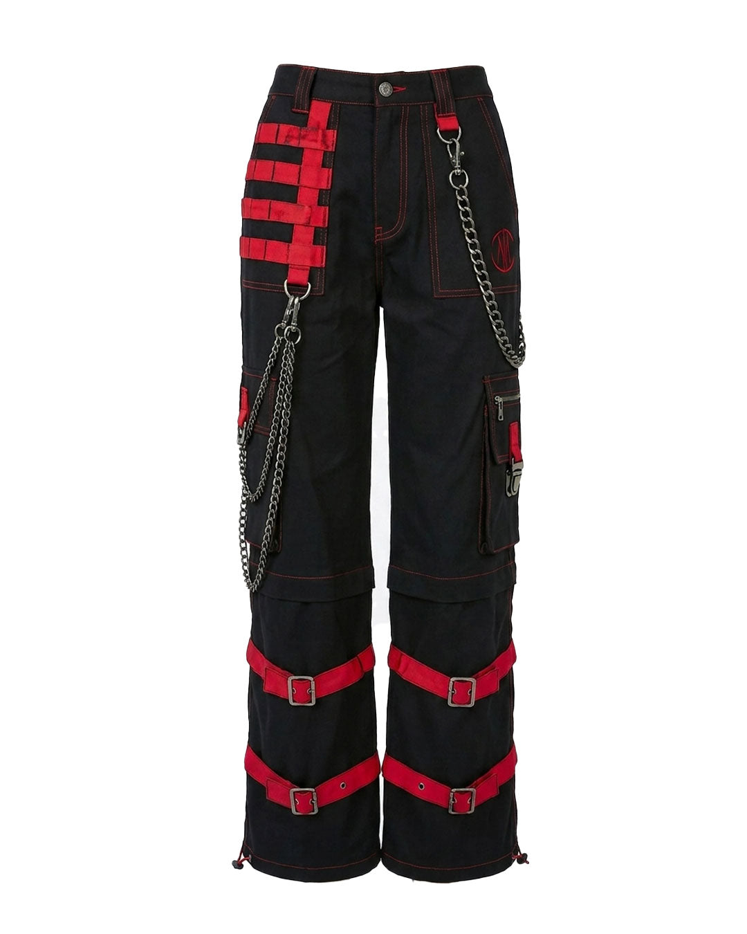Women's Gothic Cargo Pants – Black Red Punk Wide Leg Pants