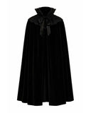 Black stand collar gothic cloak velvet full-length dramatic silhouette ornate clasps embroidery