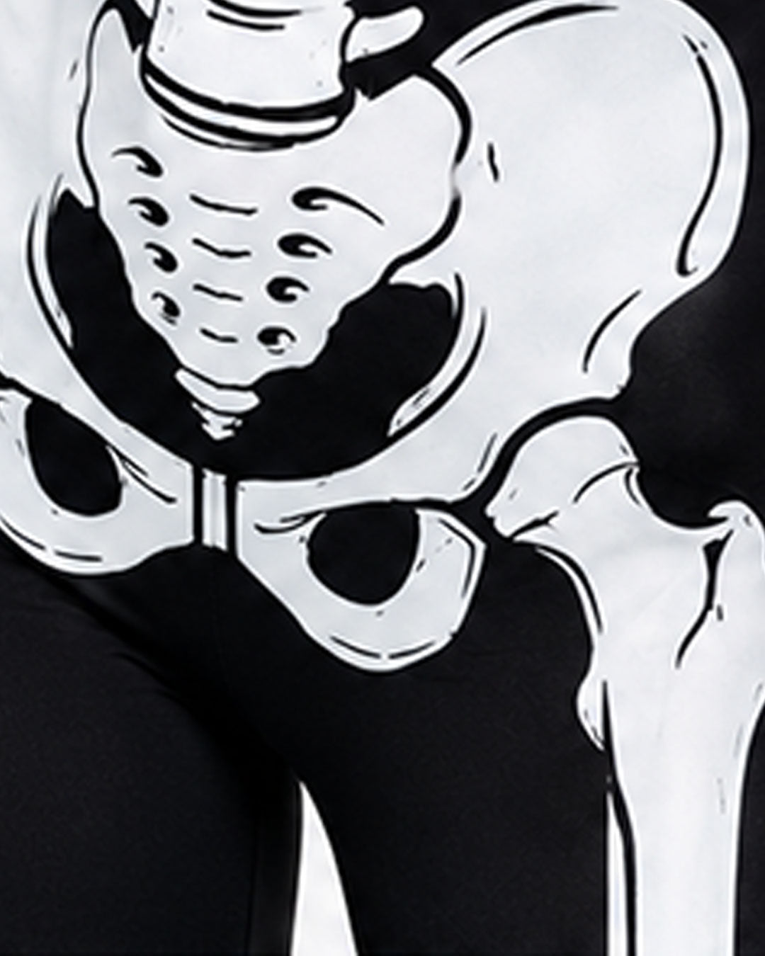 Women’s skeleton body suit Halloween costume with black fitted bodysuit and white full-body bone print
