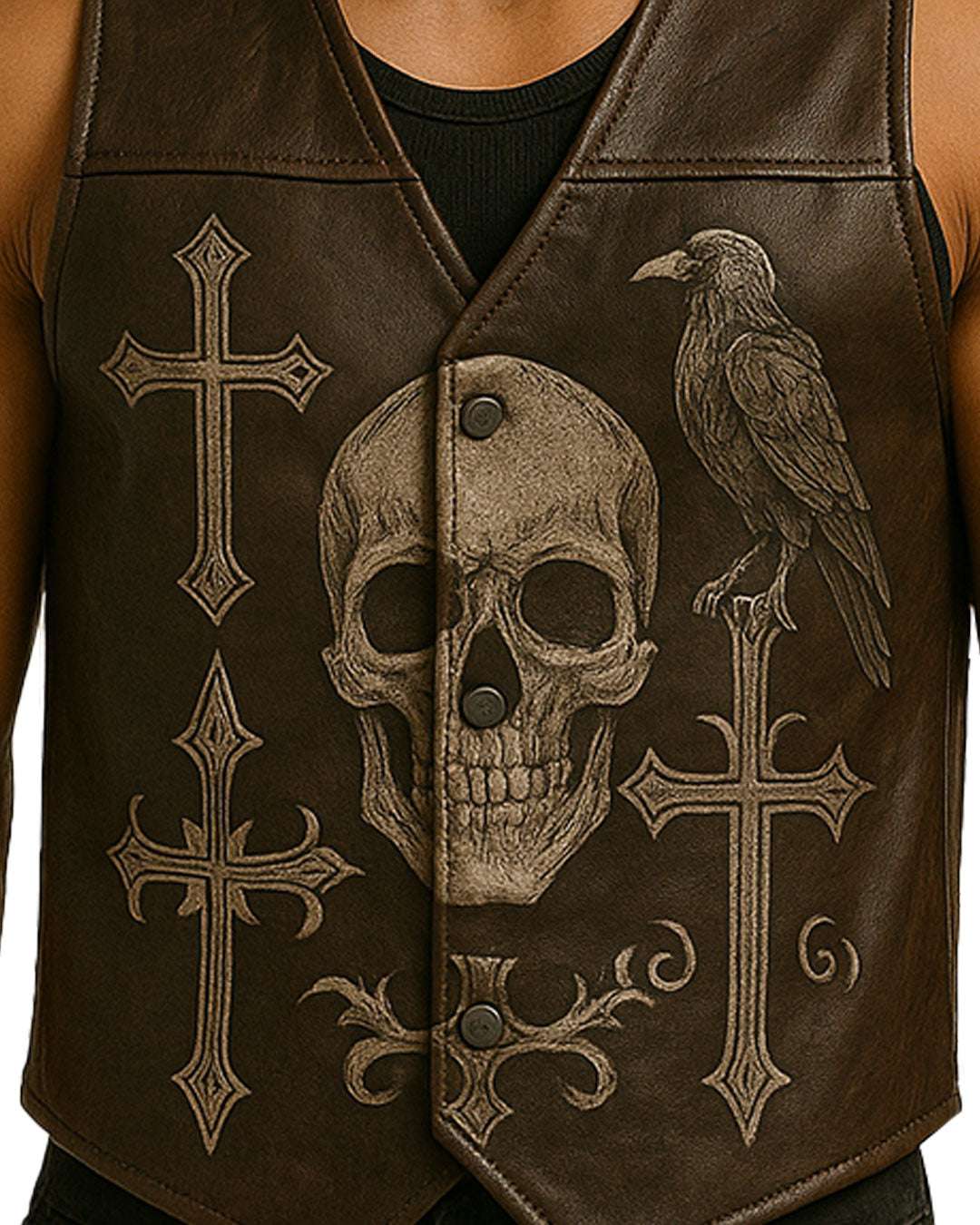 Raven Skull Leather Vest