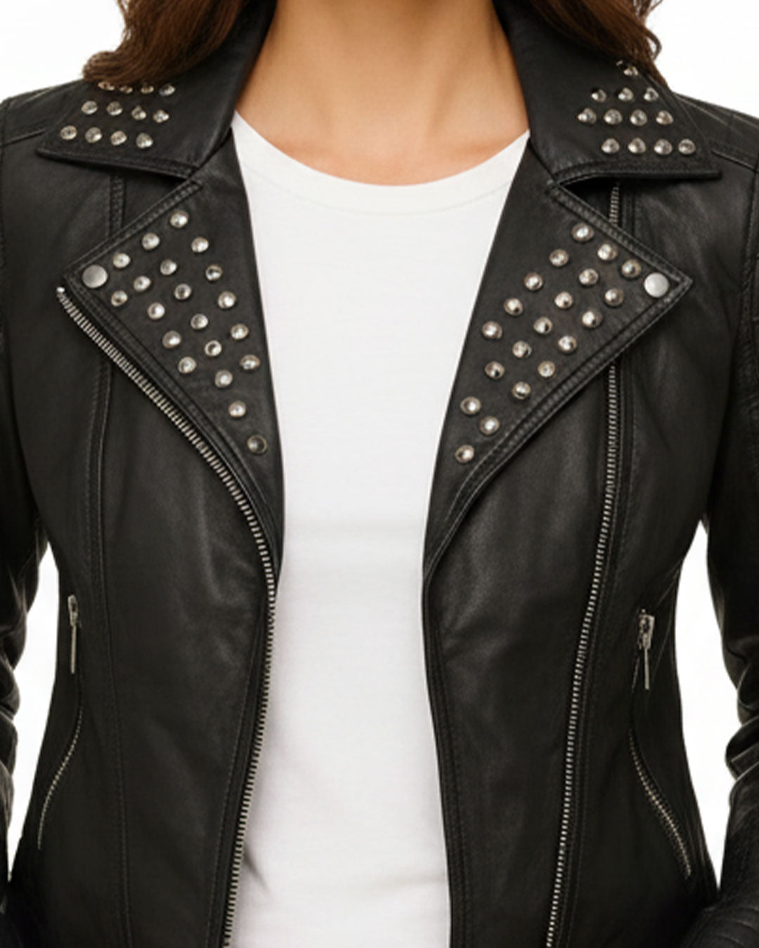 Kelly Studded Black Leather Biker Jacket