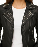 Kelly Studded Black Leather Biker Jacket