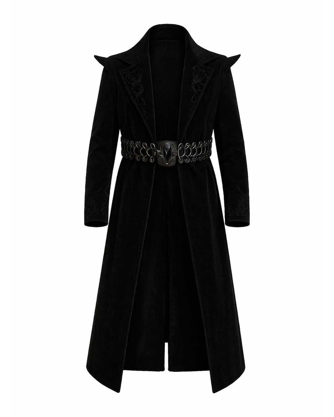 Black Velvet Jacquard Punk Rave Mens Jacket with spikes and studs, premium cowhide leather, asymmetrical zipper, and gothic punk design.