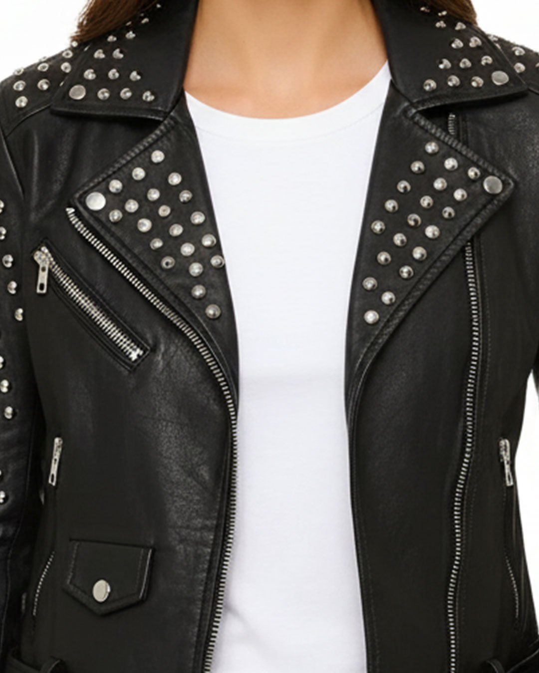 Women’s Black Studded Leather Biker Jacket