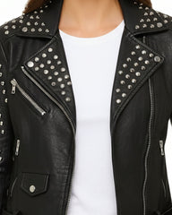 Women’s Black Studded Leather Biker Jacket