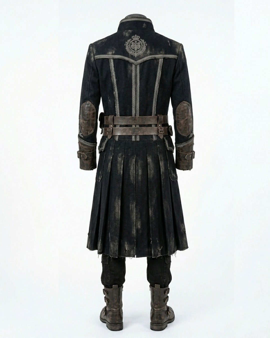 Men’s black pirate Halloween costume coat with gothic military and dark fantasy styling