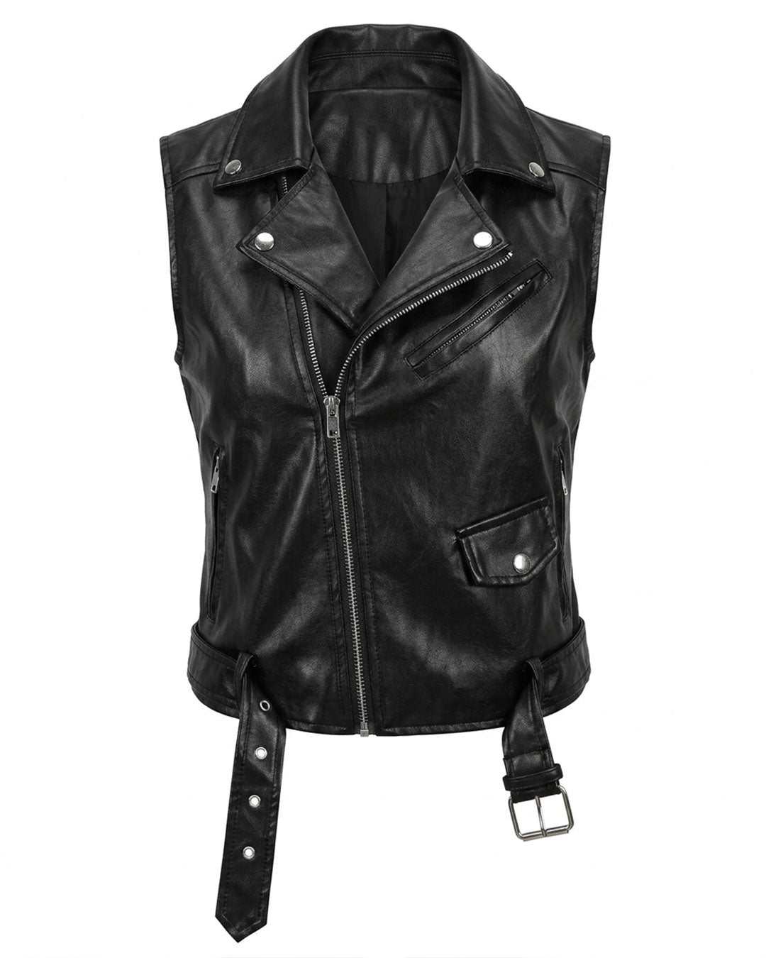 Black Leather Moto Vest