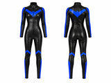 Women's Nightwing Cosplay Costume – Black Blue Faux Leather Jumpsuit