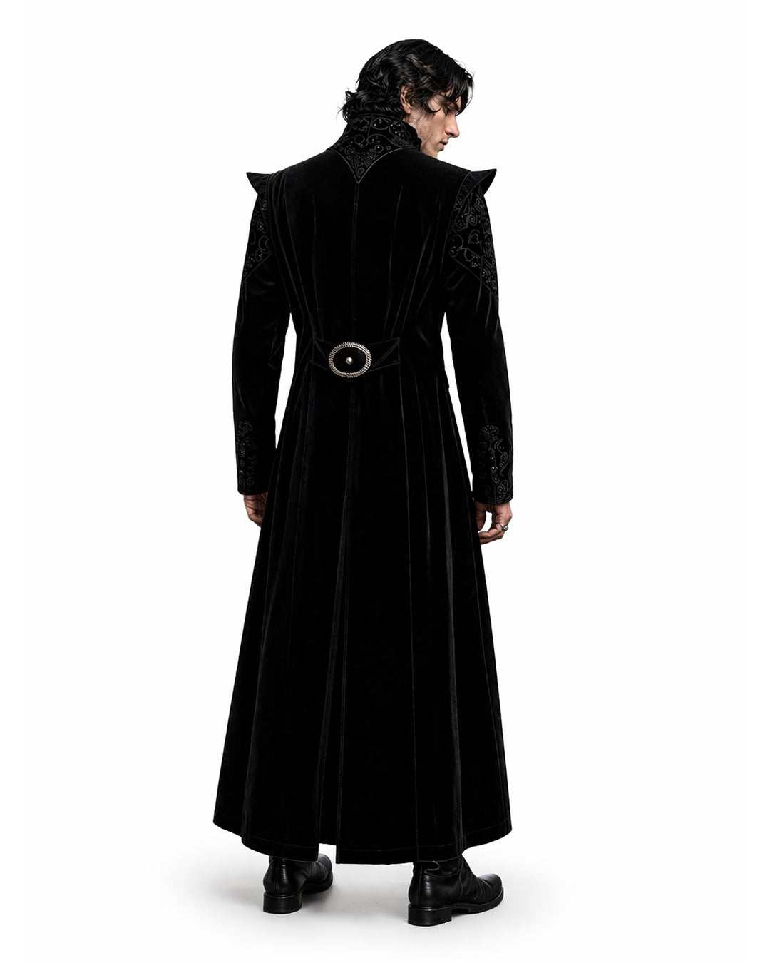 Black Velvet Jacquard Punk Rave Mens Jacket with silver spikes and asymmetrical zipper