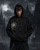 Unisex Gothic Spider Web Hoodie – Black Streetwear Pullover