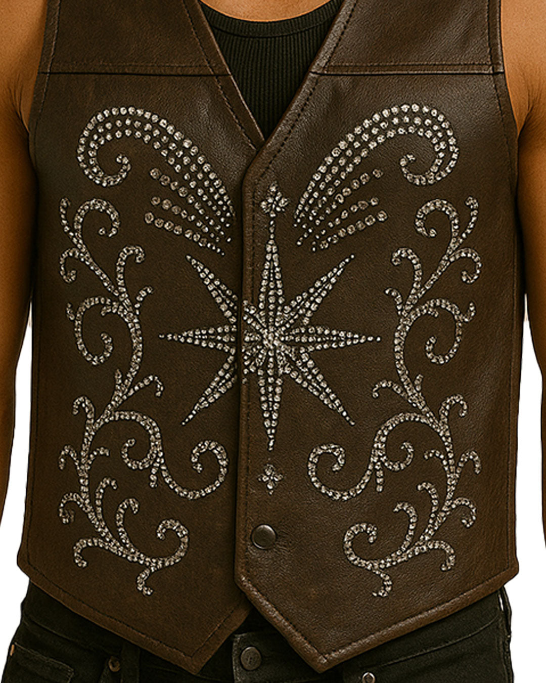 Star Studded Leather Vest – Brown Gothic Western Streetwear by TRIPPPRS
