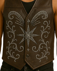Star Studded Leather Vest – Brown Gothic Western Streetwear by TRIPPPRS