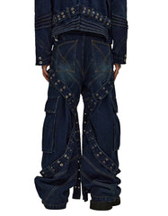 Grommet-Strap Cargo Jeans – Streetwear Utility Men’s Pants