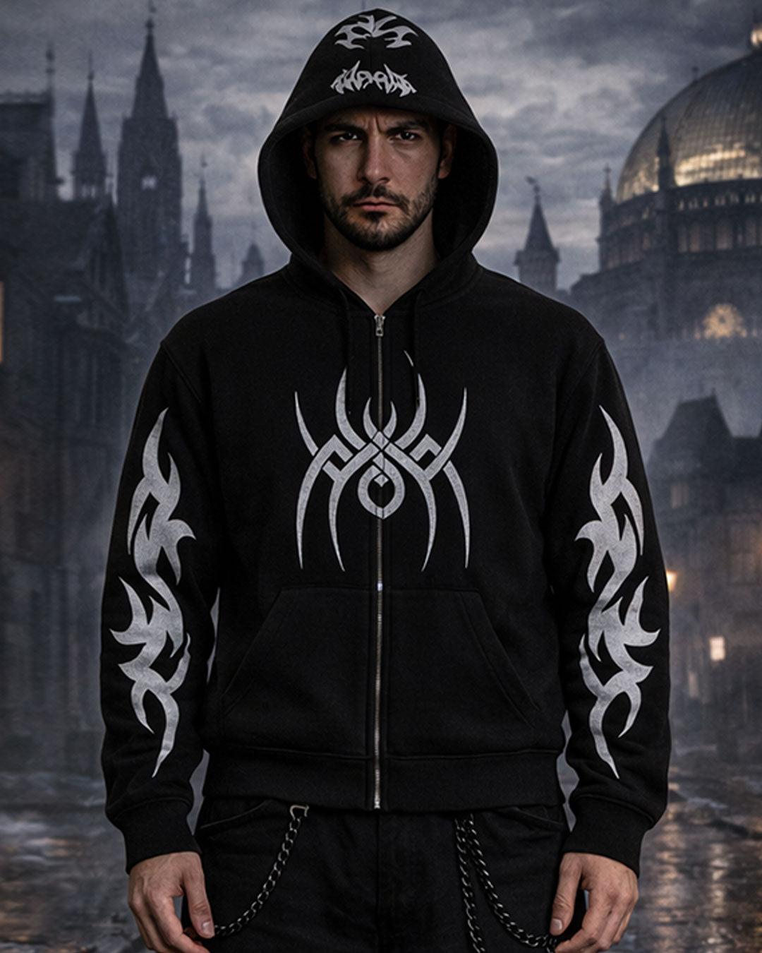 Unisex Black Tribal Graphic Hoodie – Zip Up Sweatshirt