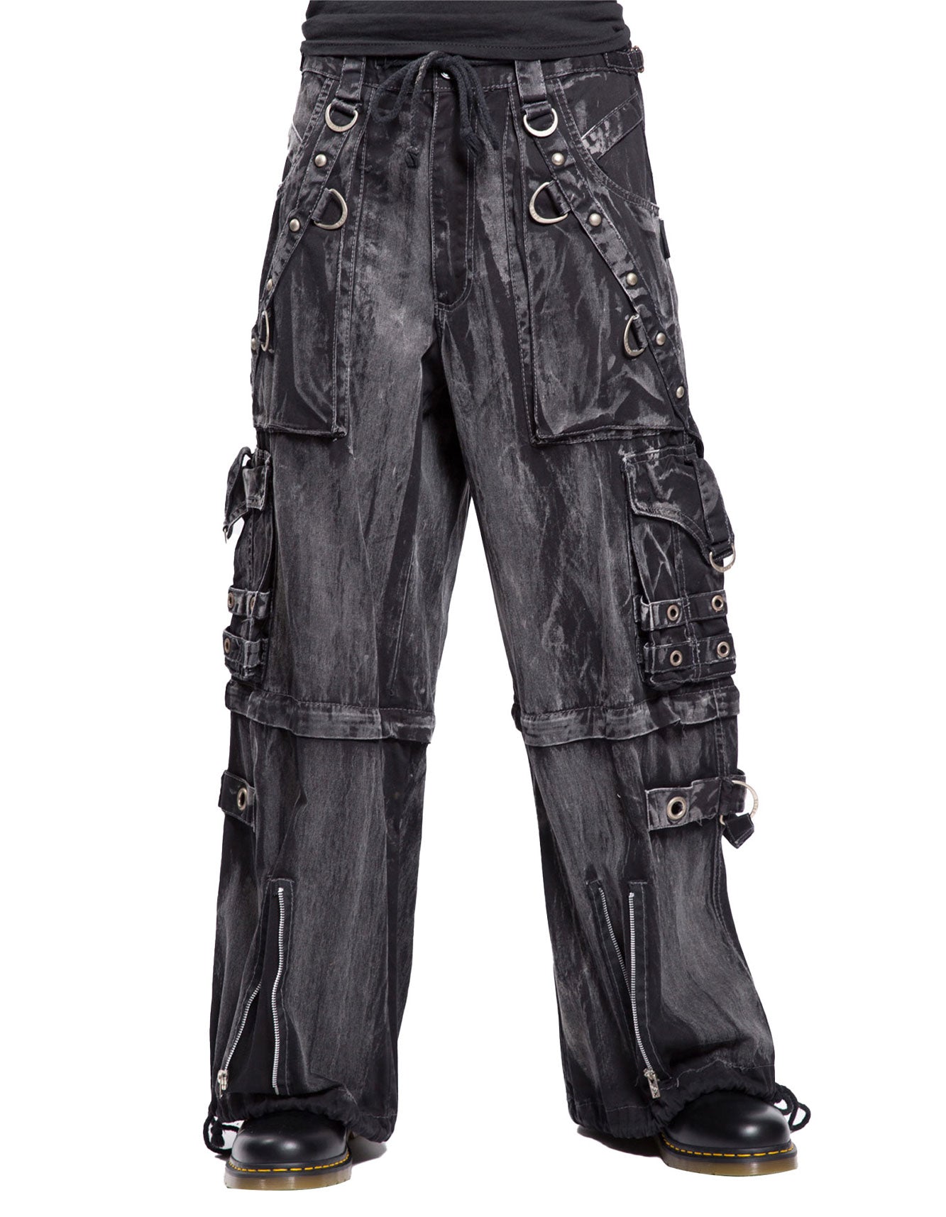 Black Acid Wash Gothic Cargo Pants – Distressed Wide-Leg Rave Trousers