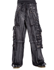 Black Acid Wash Gothic Cargo Pants – Distressed Wide-Leg Rave Trousers